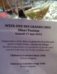 Menu château Guiraud (week-end des Grands Crus)